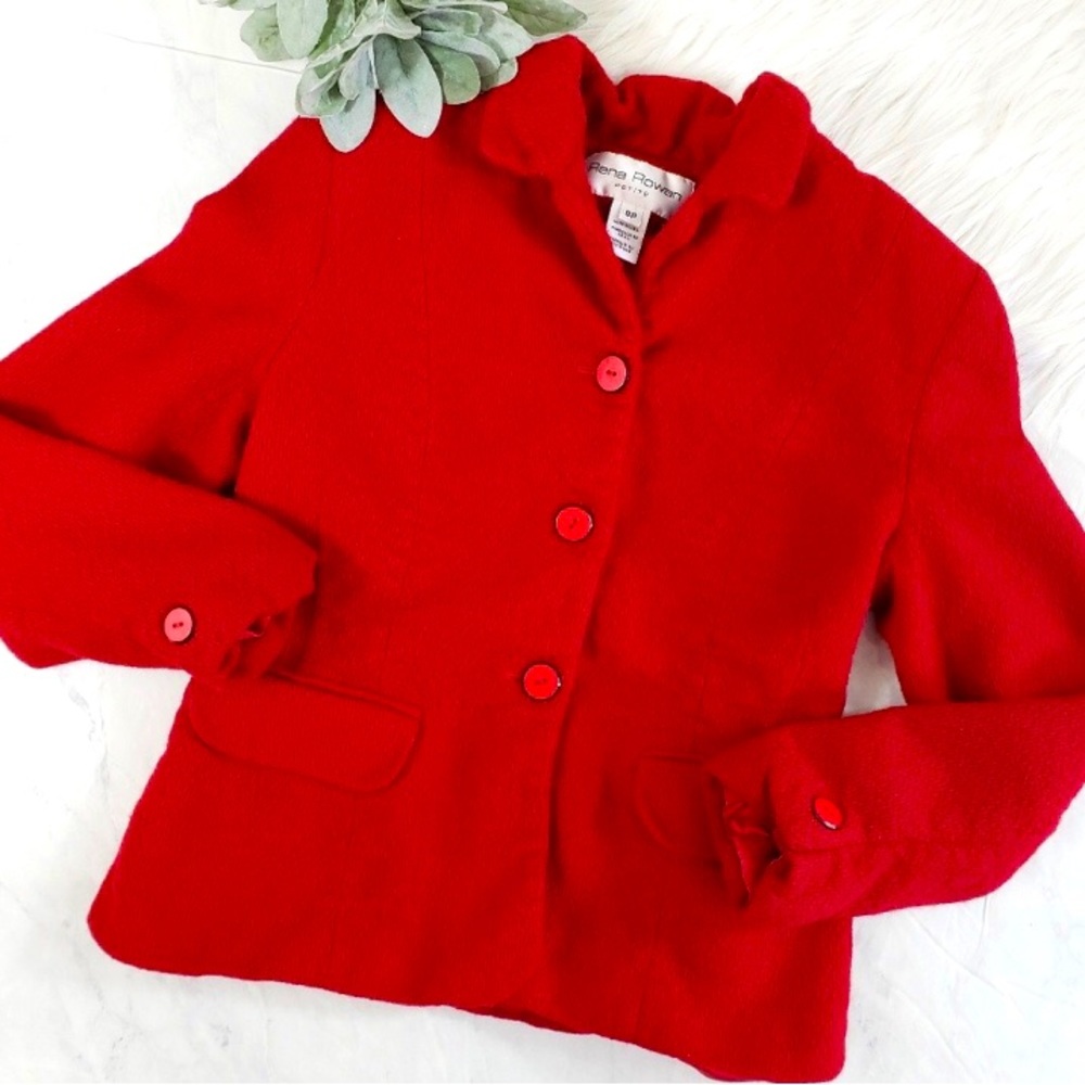 Vintage Rena Rowan Red Wool Petite Cropped Blazer
